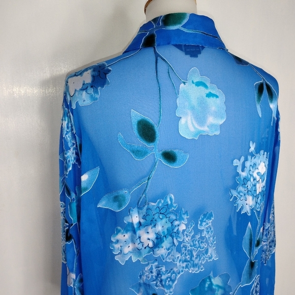 SHEER CUT VELVET BLUE ROSES BLOUSE - Picture 11 of 12